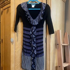 Marciano black purple knit ruffle dress size small